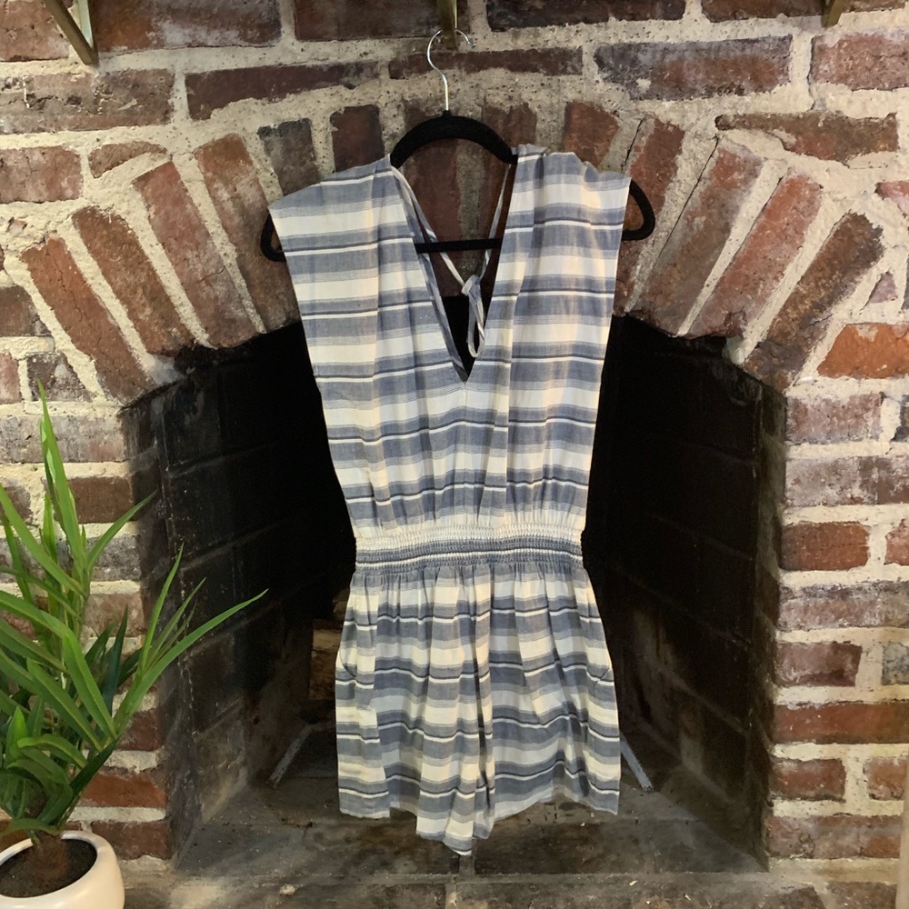 Madewell Linen blend romper in blue & white stripe